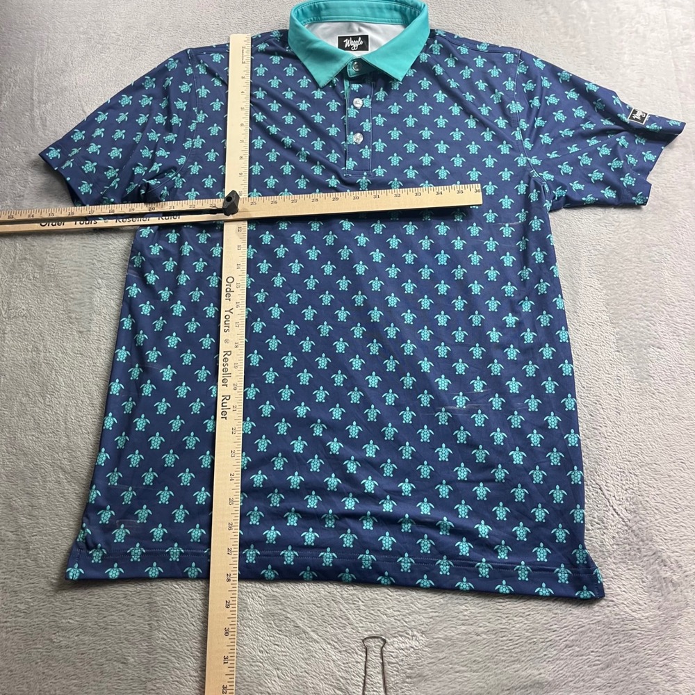 Waggle Golf Polo Shirt Mens Large Blue Teal Sea Turtle Print Performance Stretch - Picture 5 of 8